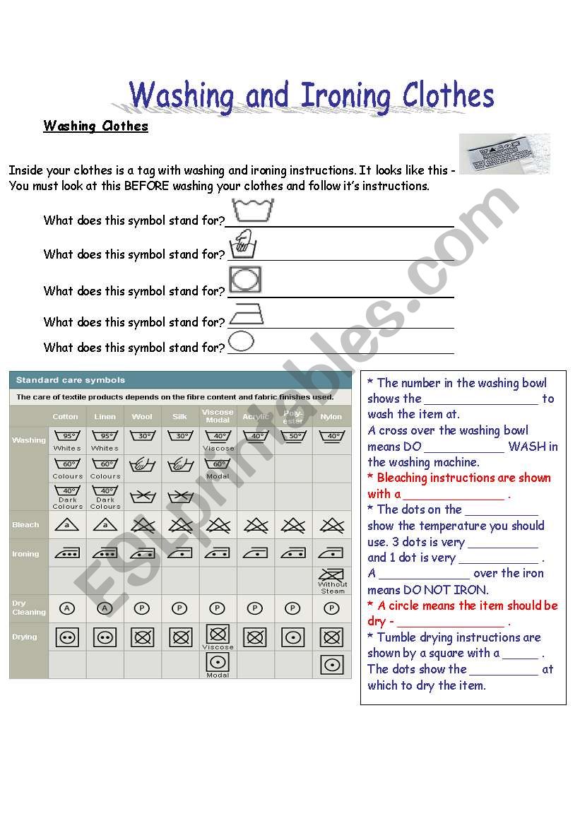 Washing and Ironing Clothes worksheet