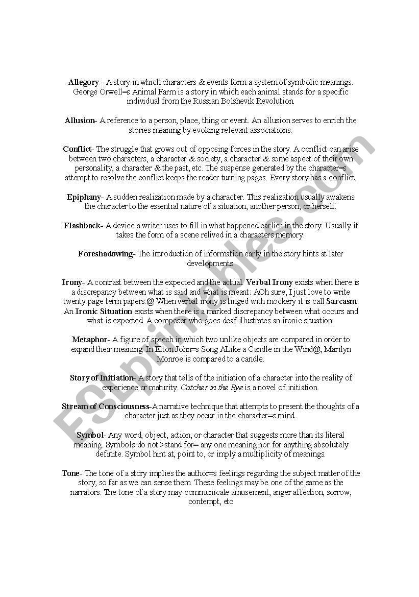 Allegory Explained worksheet