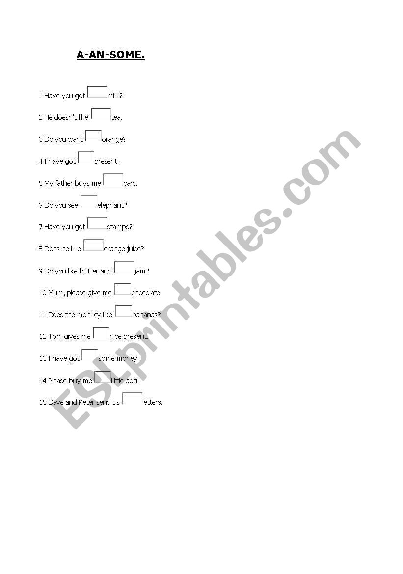 A, An, Some worksheet