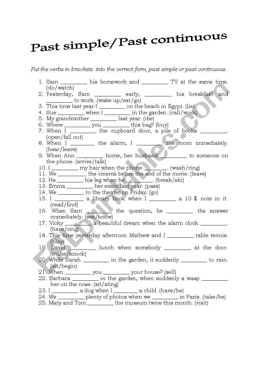 Past tenses worksheet