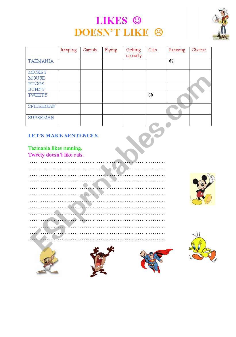 likes&dislikes worksheet