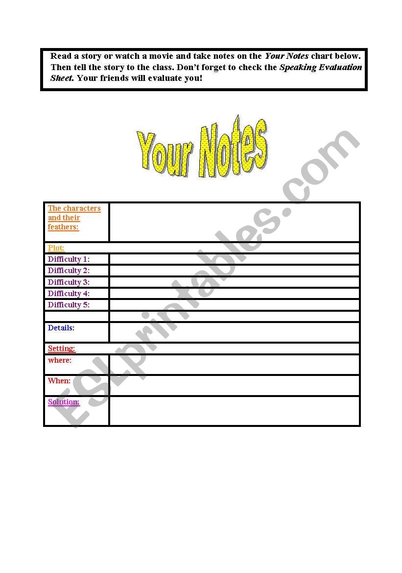 Speaking about a movie with a self assessment rubric