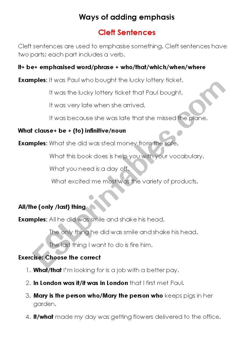 Cleft Sentences worksheet