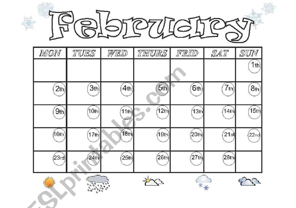 Calendar and weather worksheet