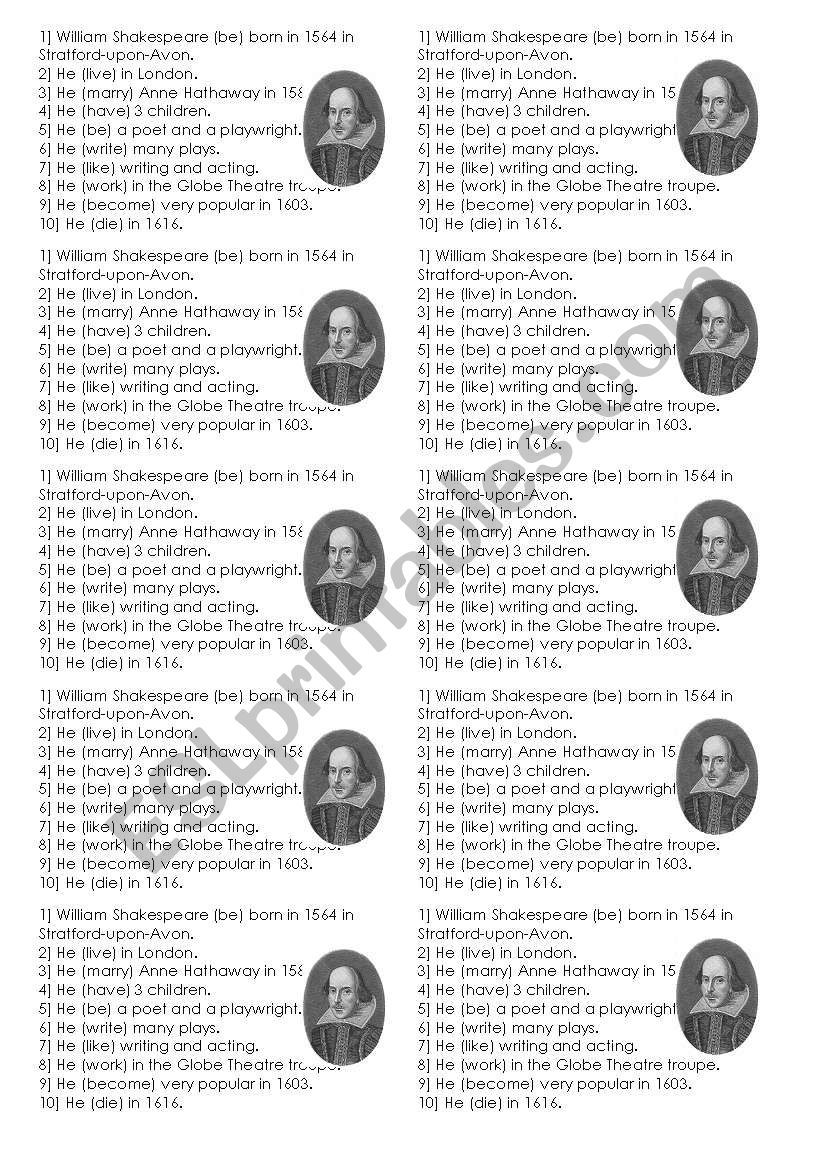 William Shakespeares life + simple past