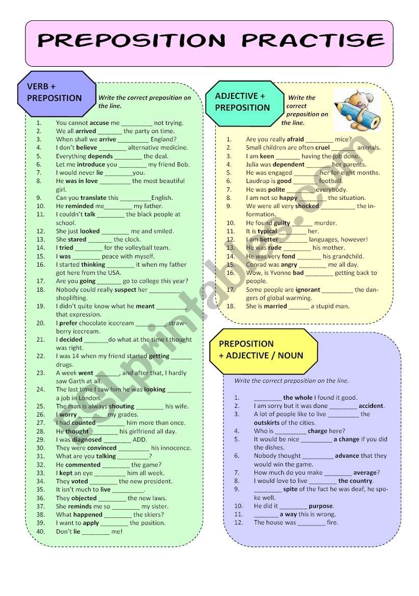 Preposition Practise worksheet