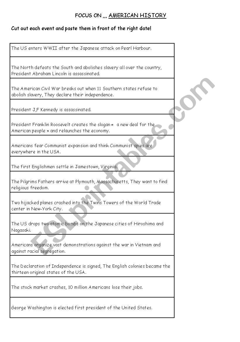 American History worksheet