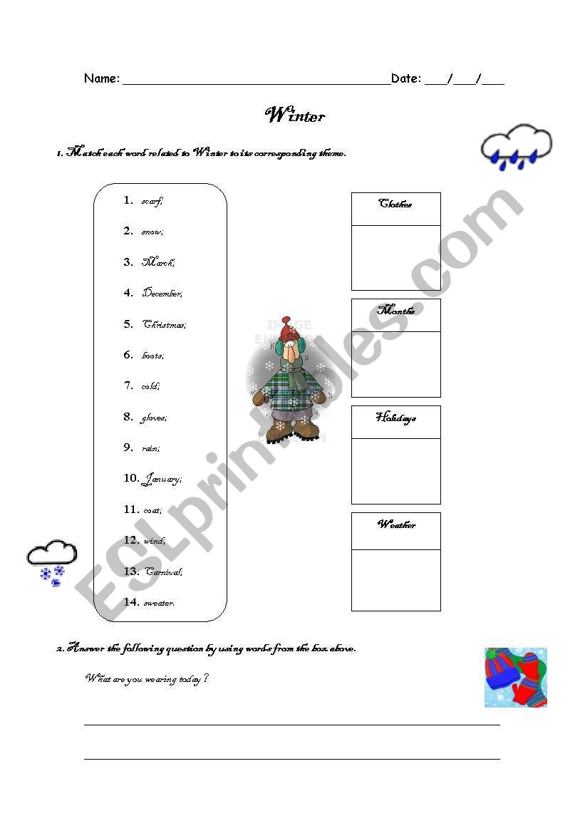 Winter vocabulary worksheet