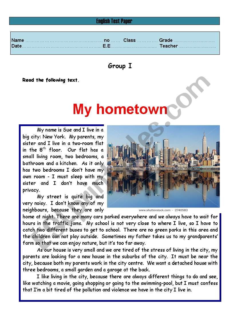 test my hometown worksheet