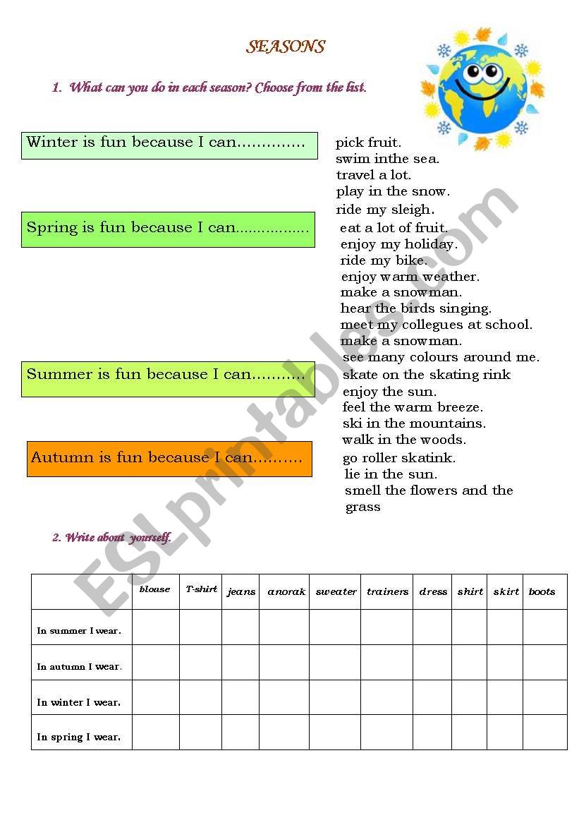 Seasons worksheet