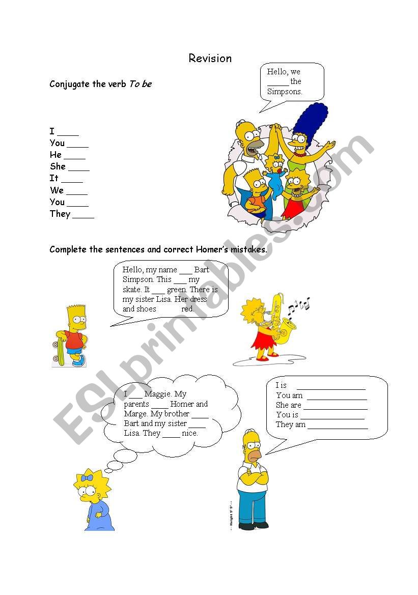 Verb To Be with the Simpsons worksheet