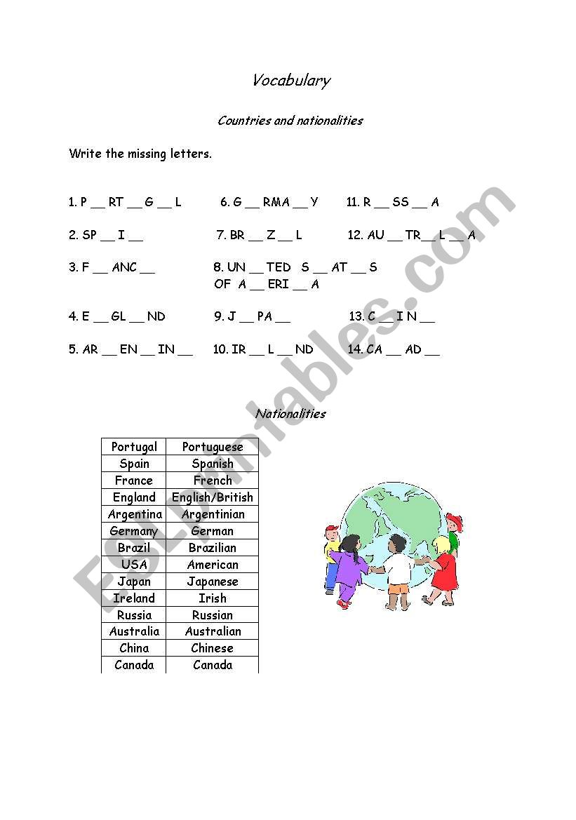 Nationalities and Countries worksheet