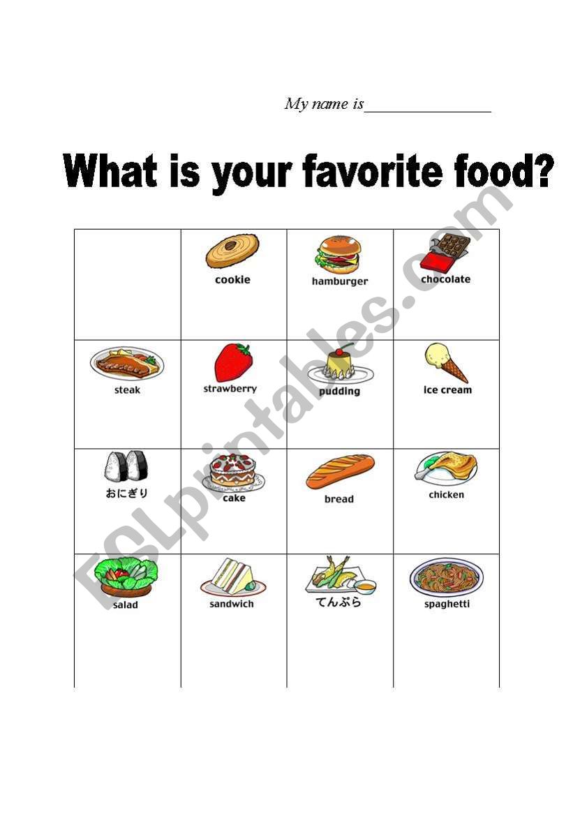 food worksheet