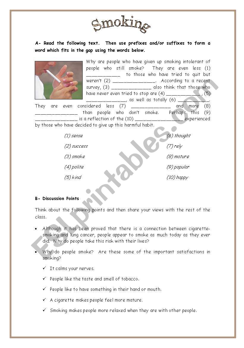 Smoking worksheet