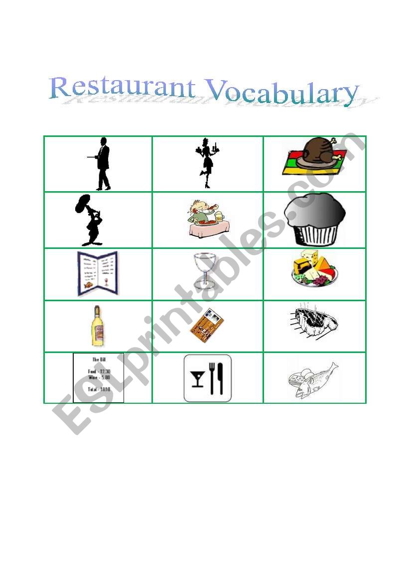 Restuarant Vocabulary Flashcards Double-sided