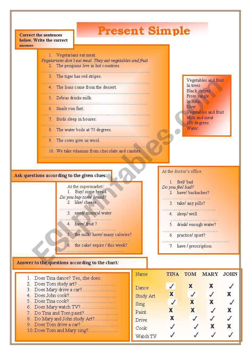 Present simple  worksheet