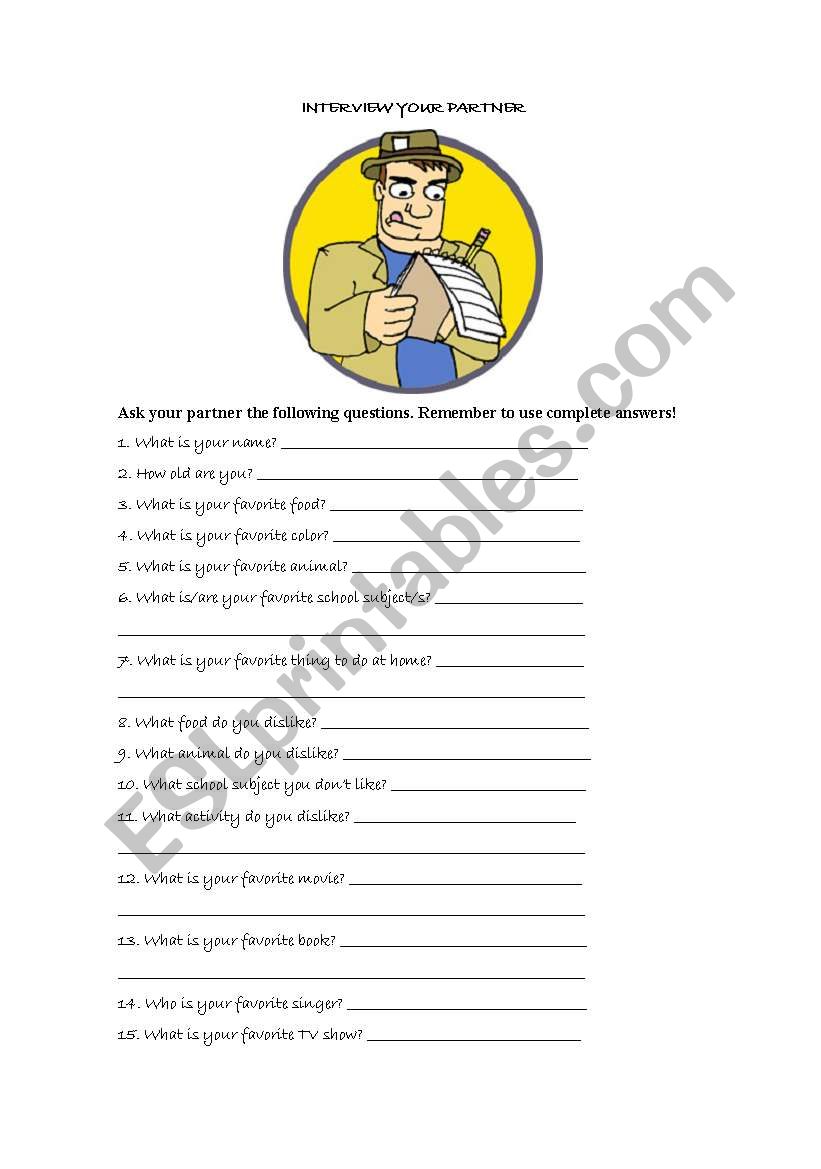 Interview your partner worksheet