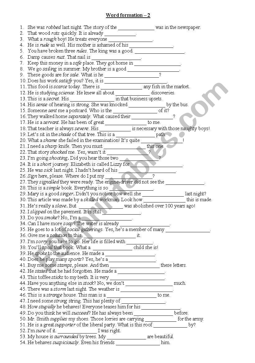 Word formation worksheet