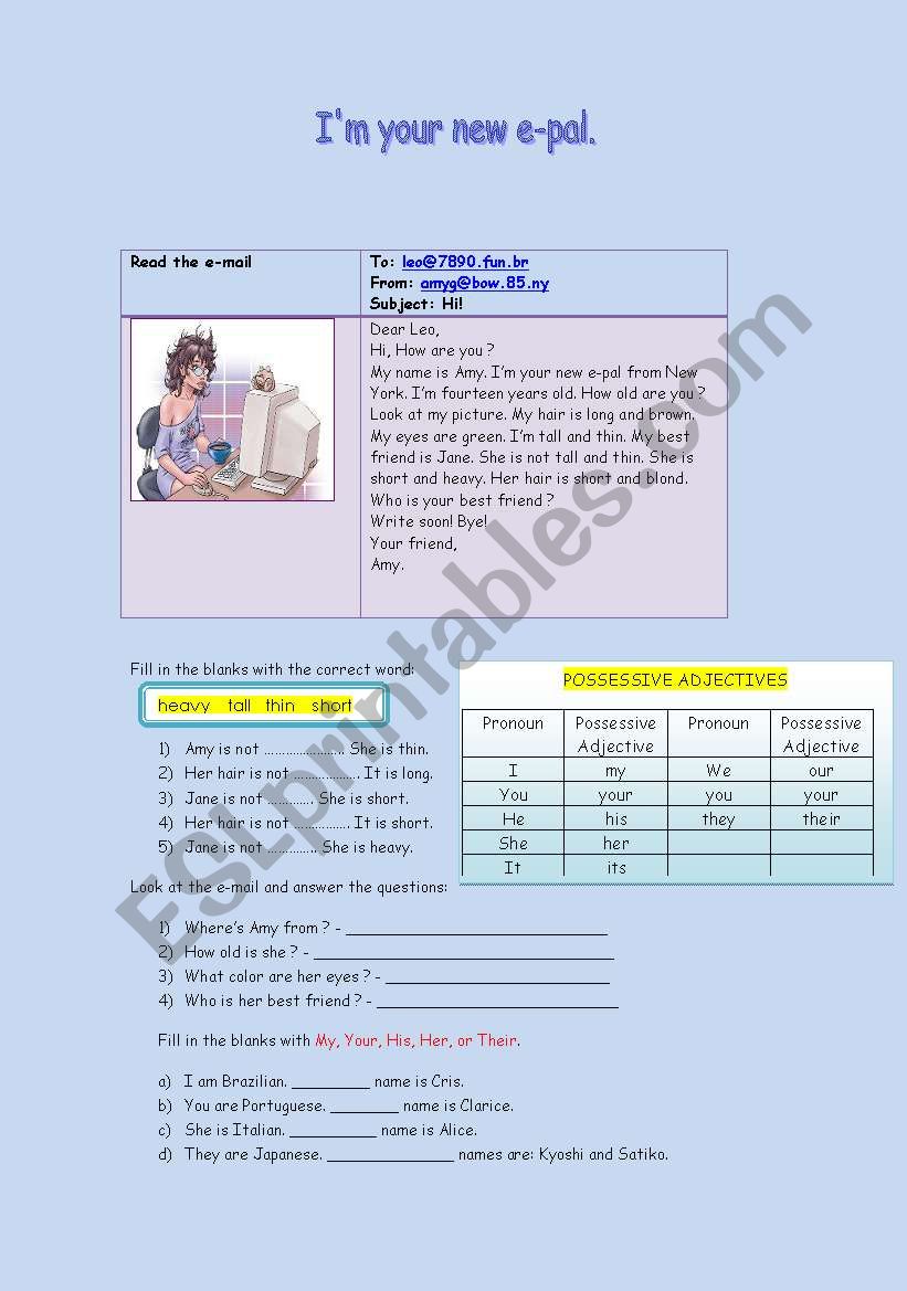 Im your new e-pal worksheet
