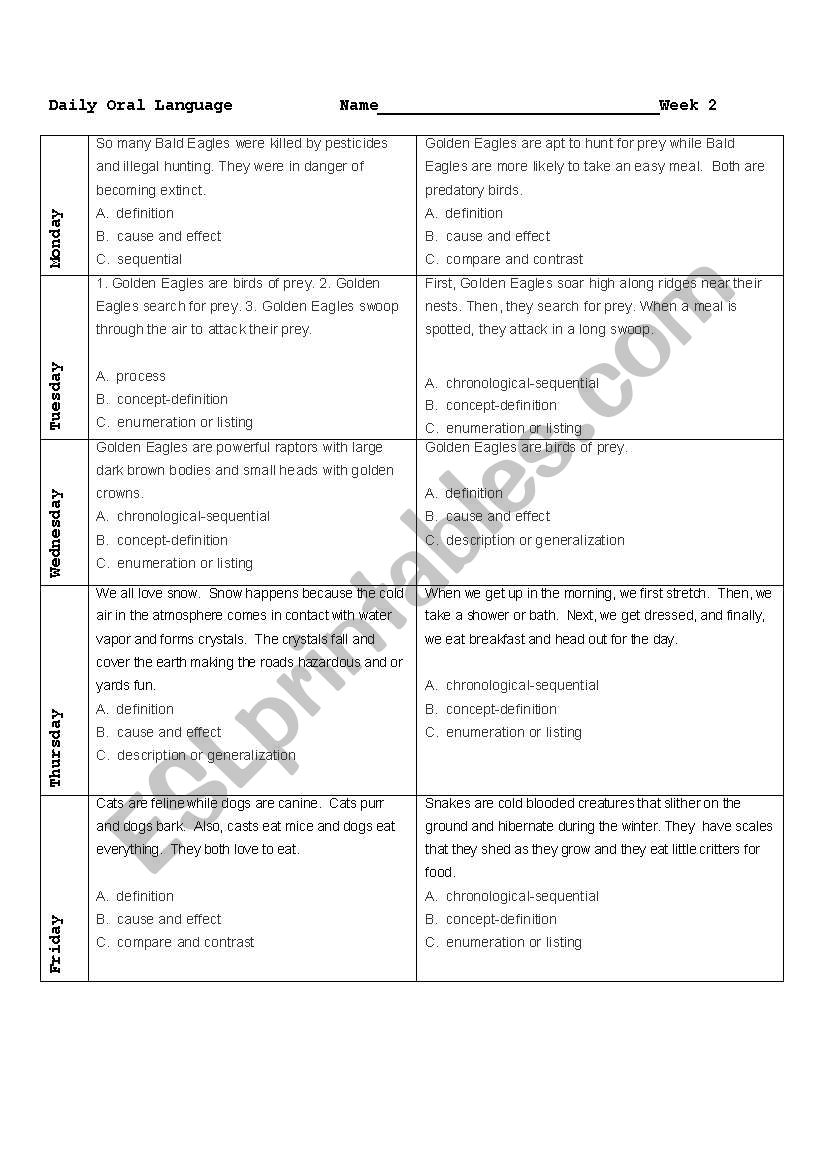 Text Organization worksheet