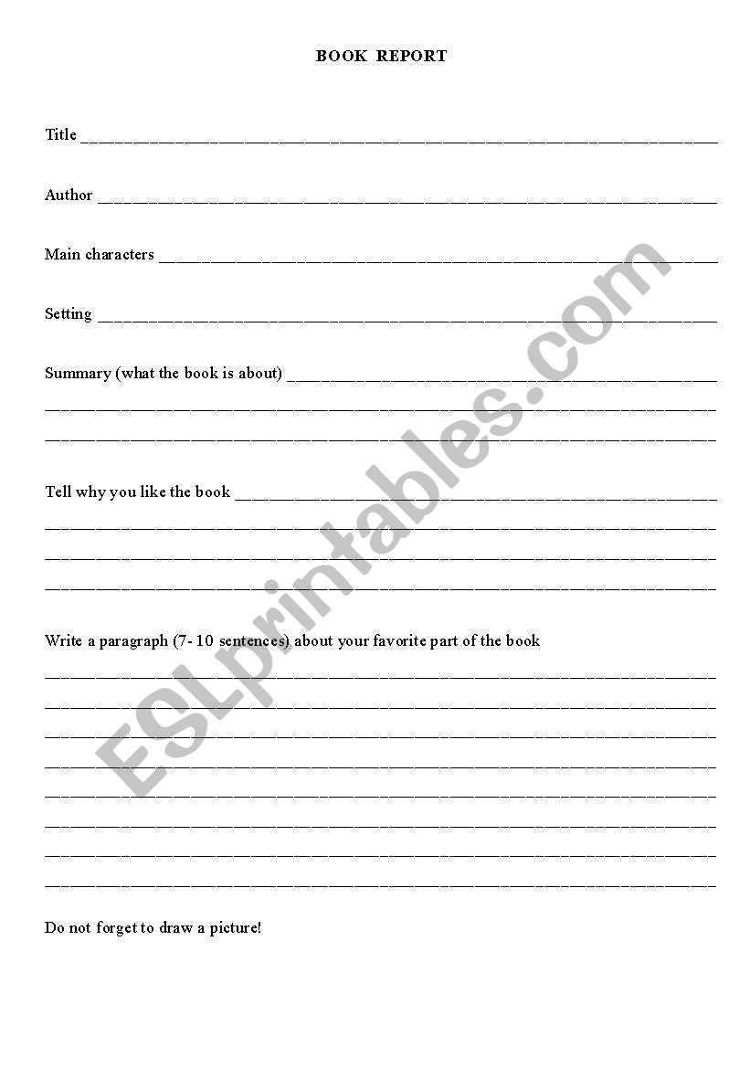 book report form worksheet