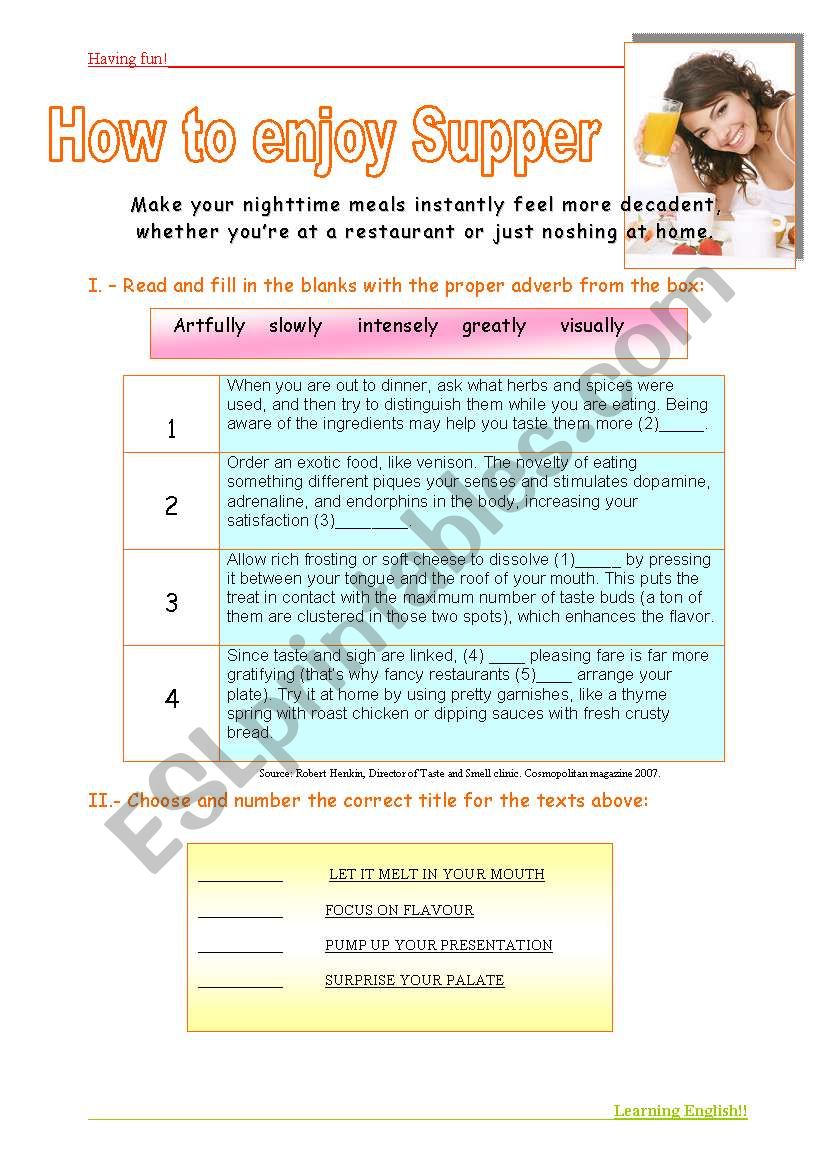 Enjoy Supper-Reading worksheet