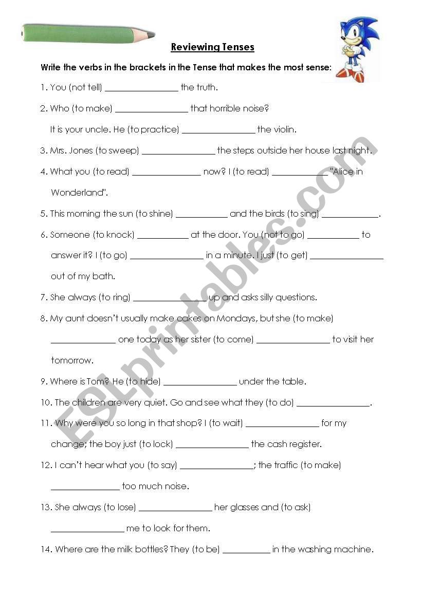 Reviewing Tenses  worksheet