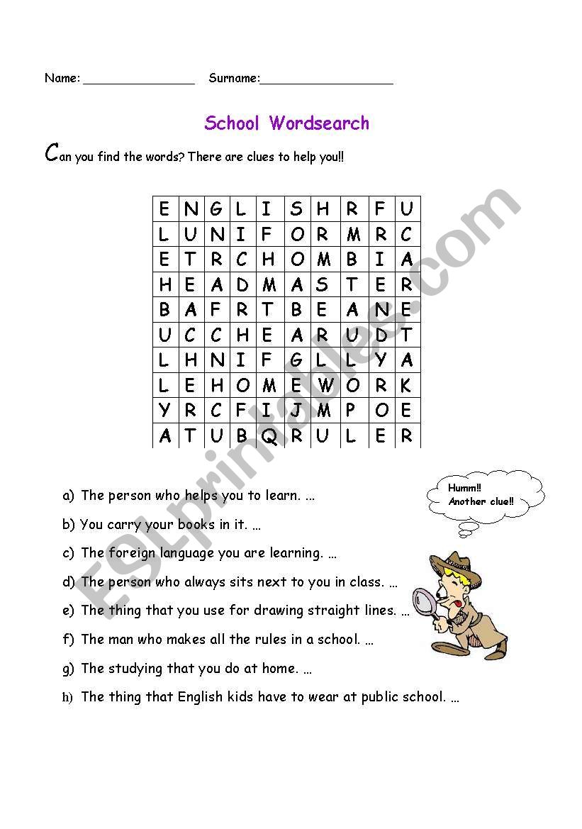 School Wordsearch worksheet