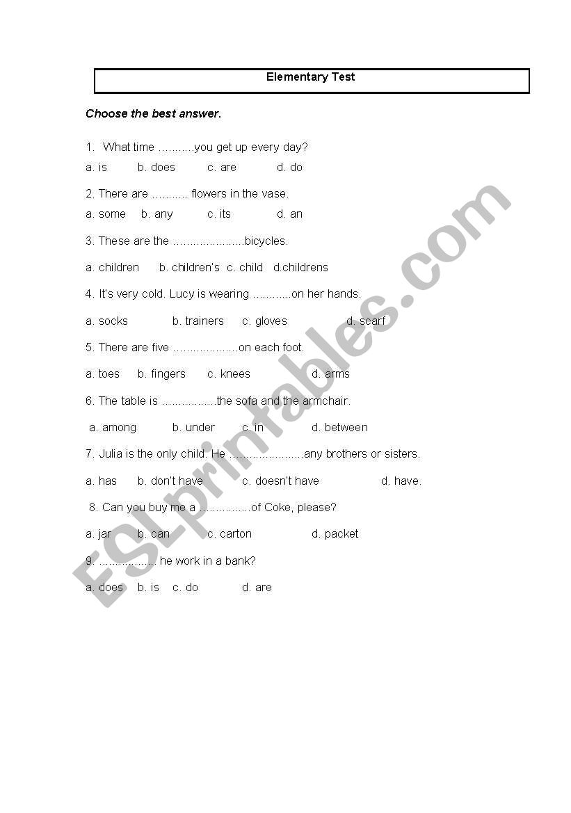 Elementary Test 2 for children