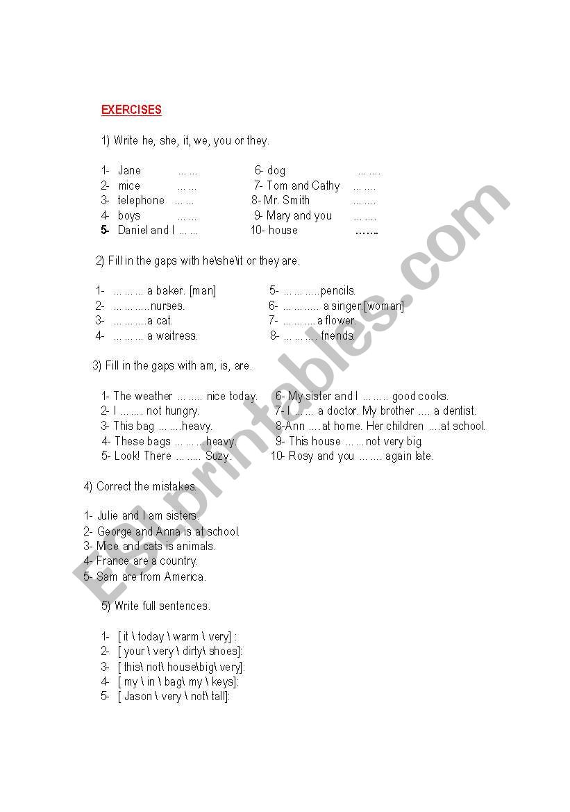Elementary Exercises worksheet
