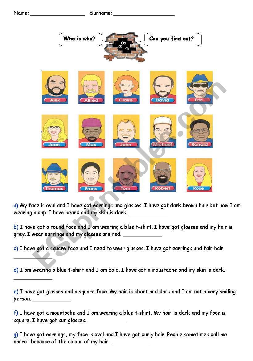Who is Who? worksheet