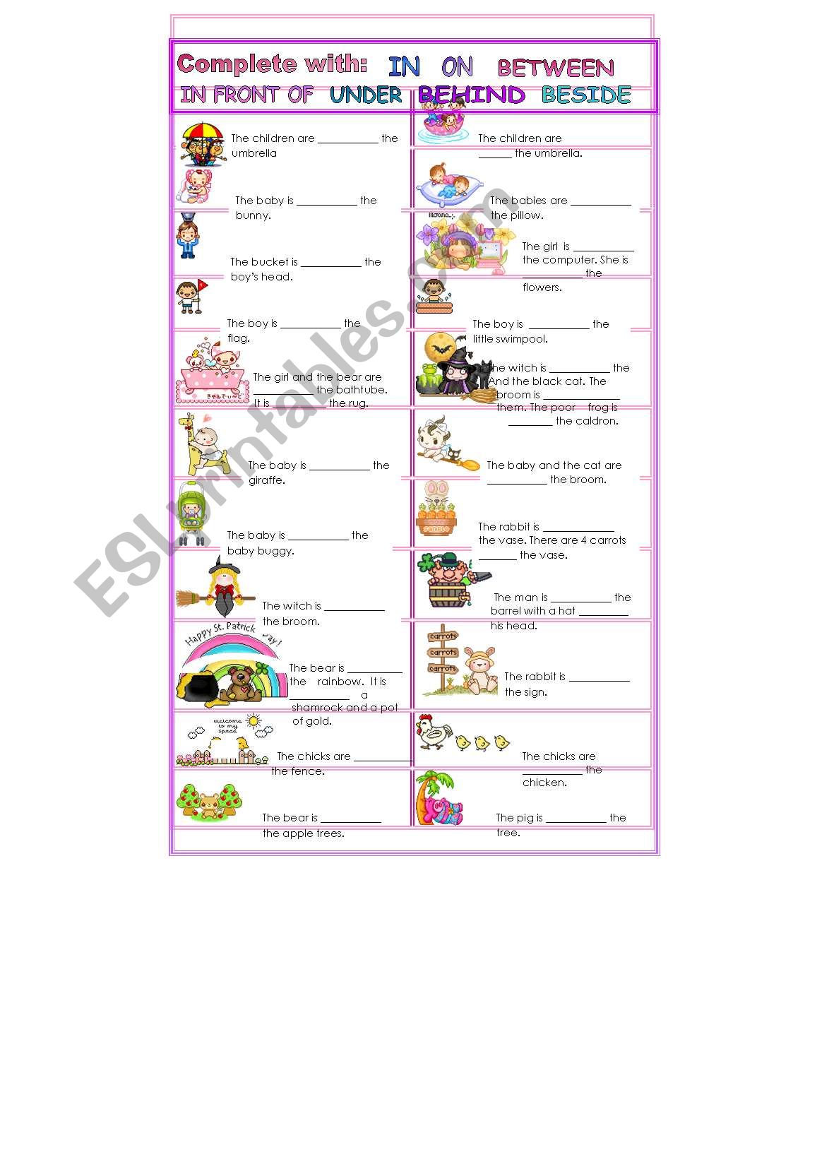 Prepositions of Place worksheet