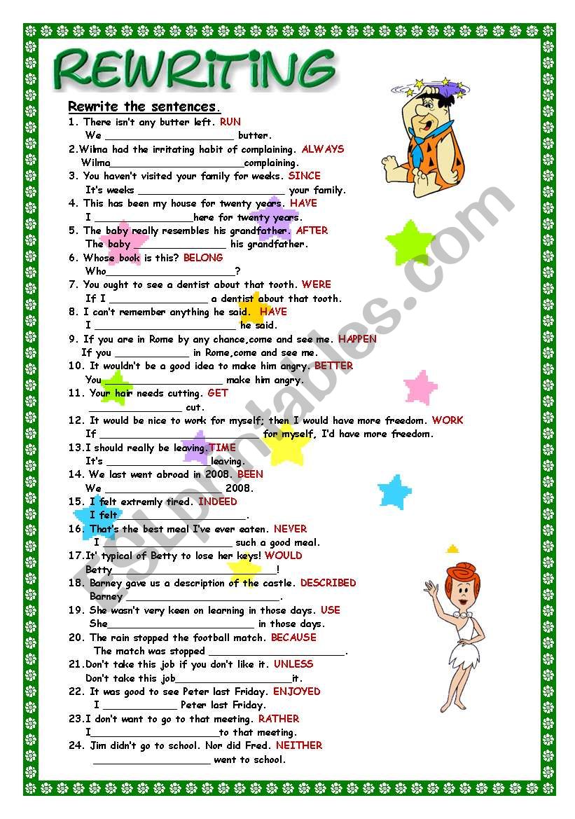 Rewriting worksheet