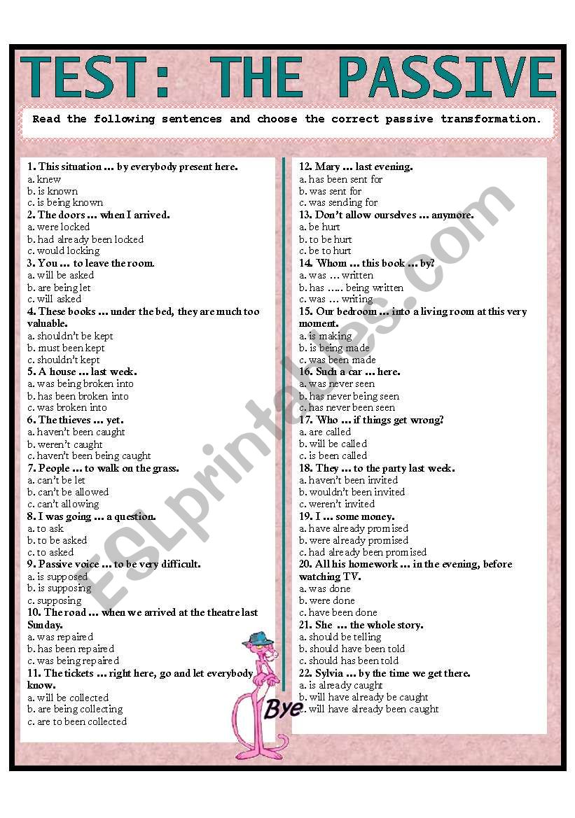 TEST - - THE PASSIVE VOICE worksheet