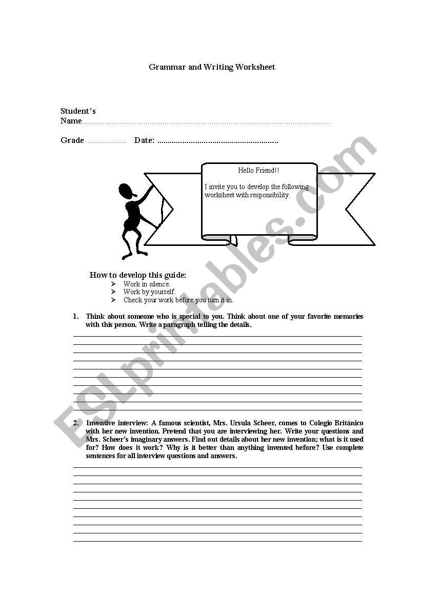 Grammar and Writing Worksheet worksheet