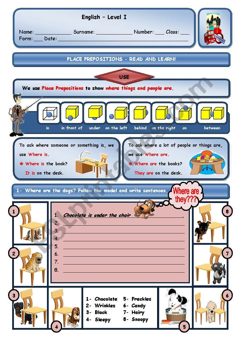 PLACE PREPOSITIONS worksheet