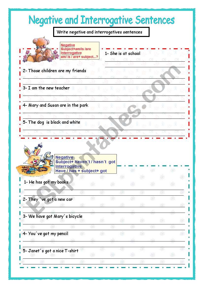 Negative And Interrogative Sentences Worksheet