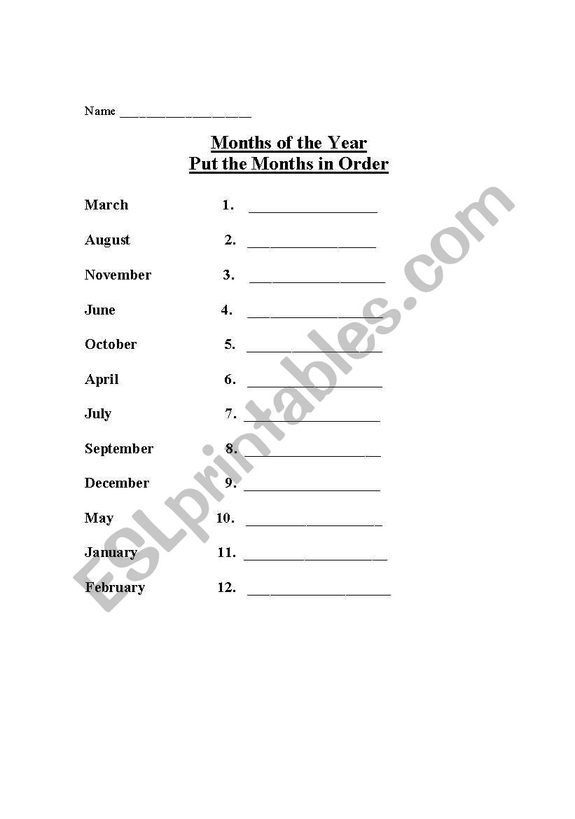 Months of the Year worksheet