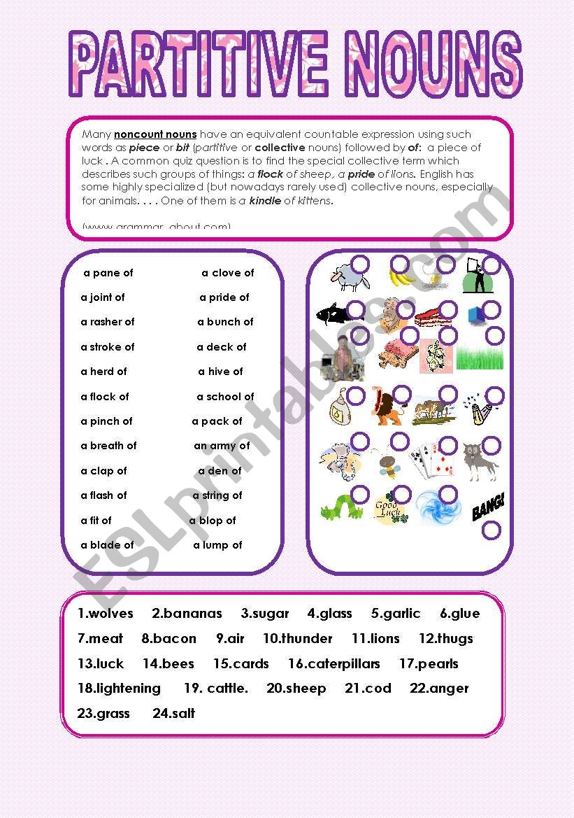 Partitive nouns worksheet