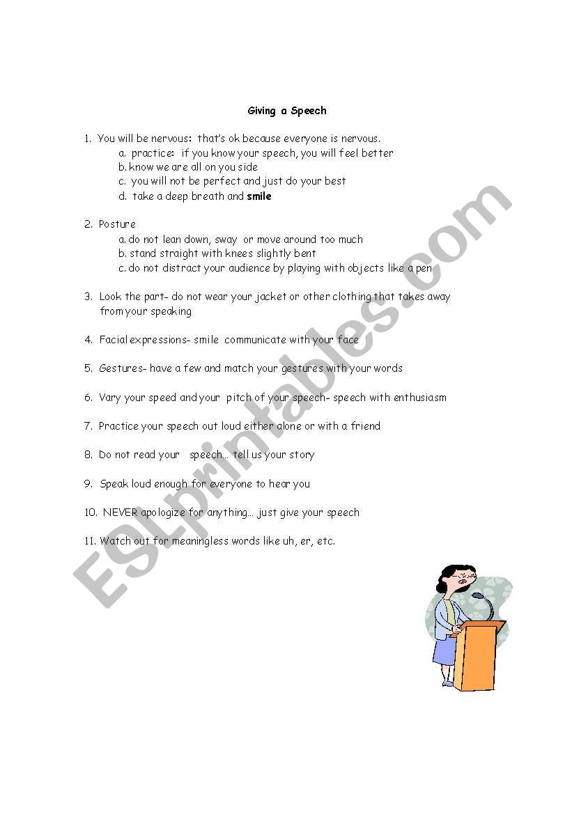 How to Give a Speech worksheet