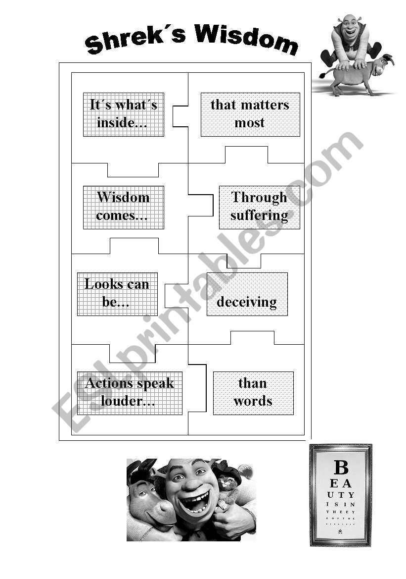 Shrek activities b& w version worksheet