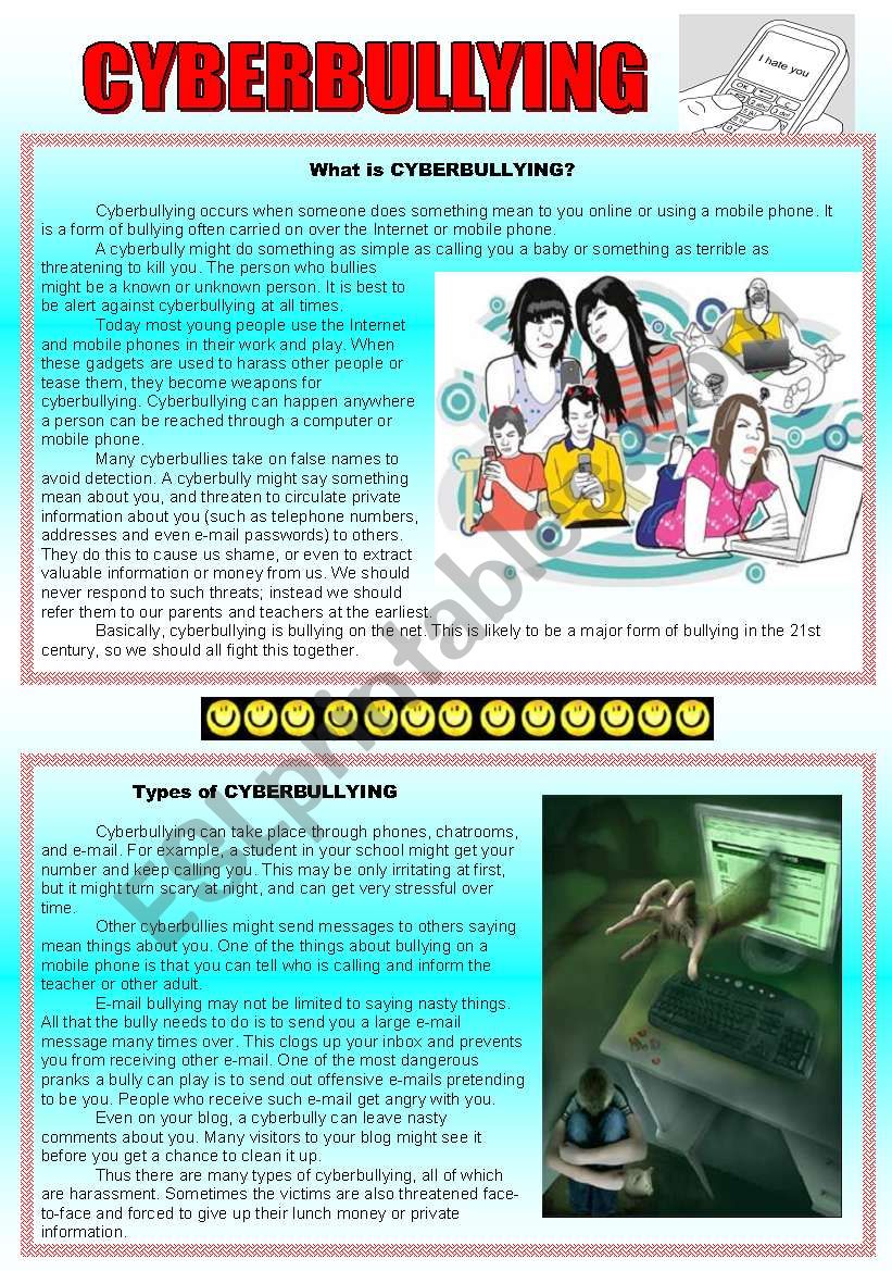 CYBERBULLYING - text and exercises (2 pages)