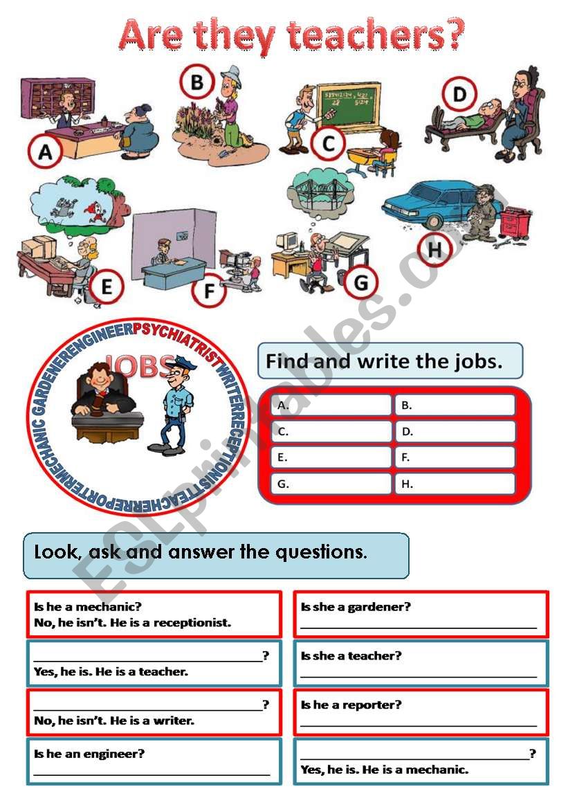 JOBS - YES / NO QUESTIONS worksheet