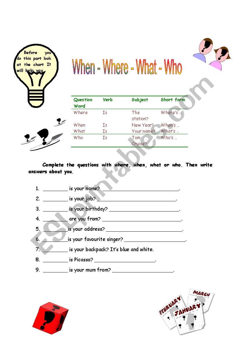 question words worksheet