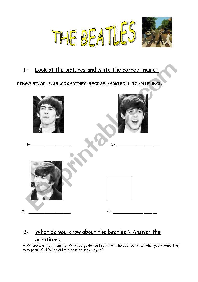 the beatles worksheet