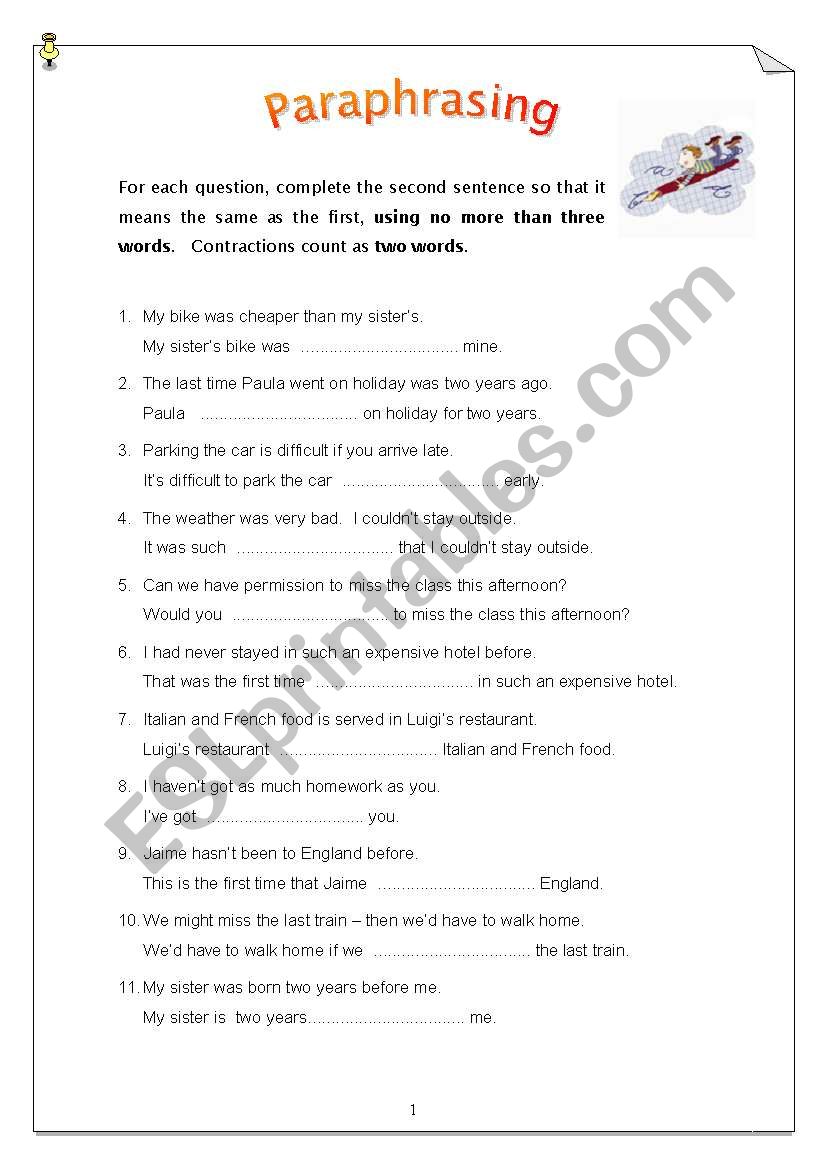 cae paraphrasing exercises pdf