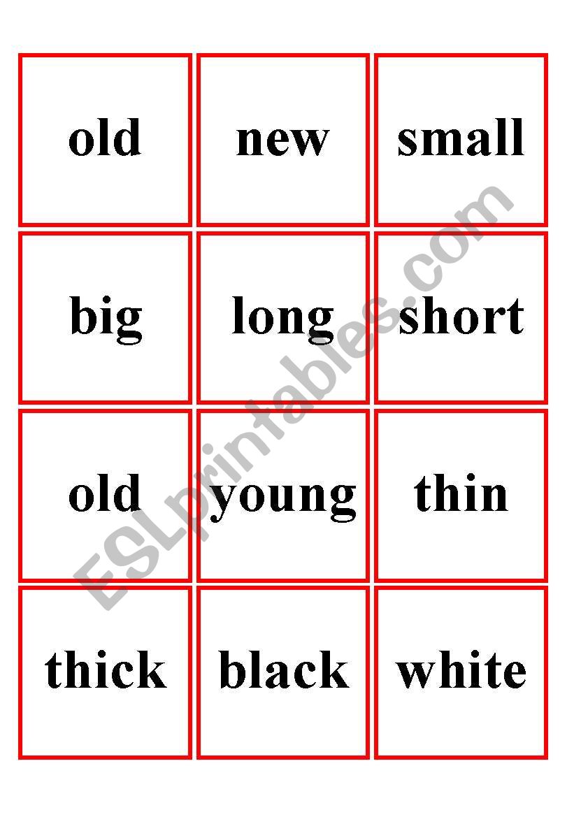 memory game opposites worksheet