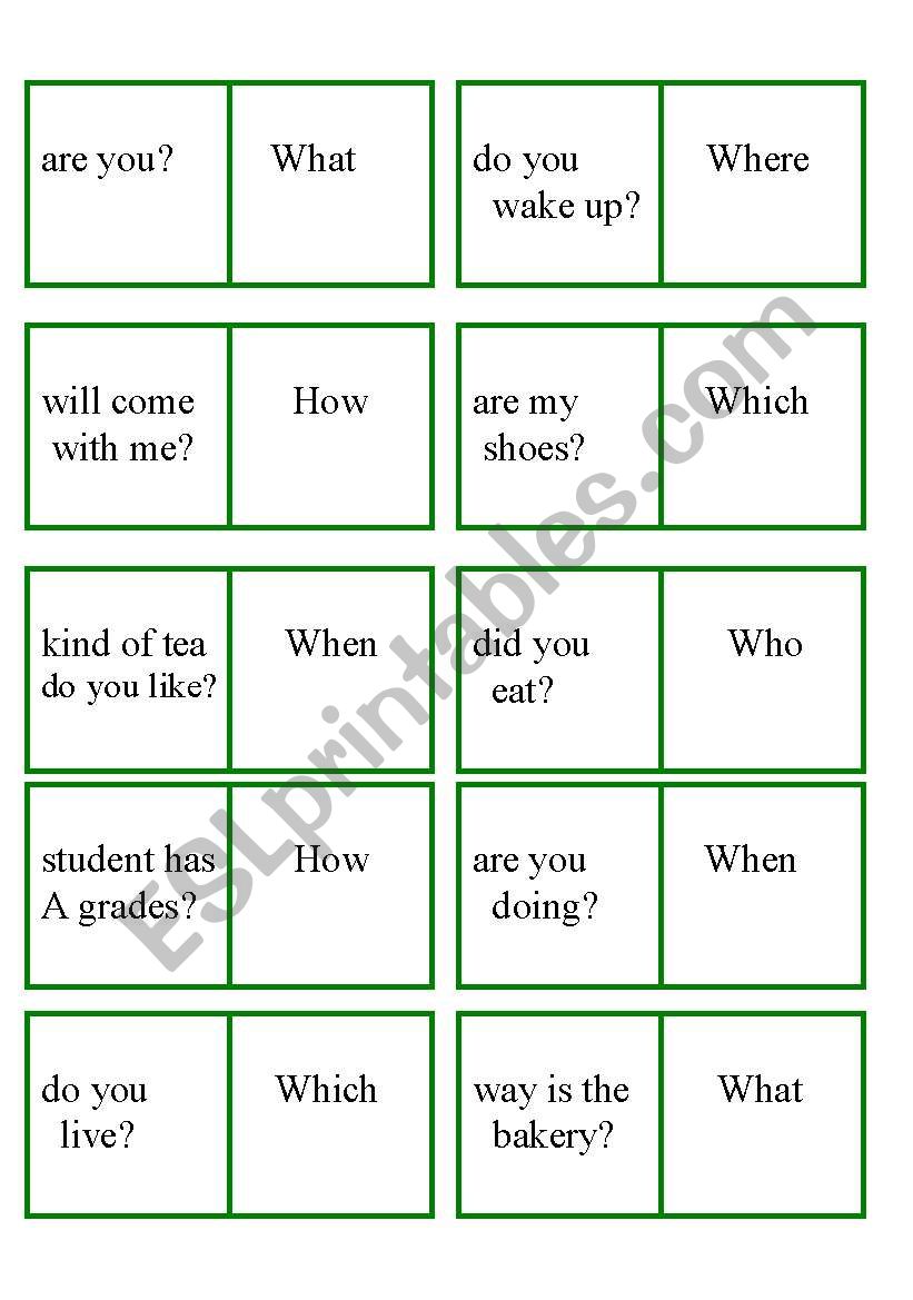 Question word - domino game worksheet