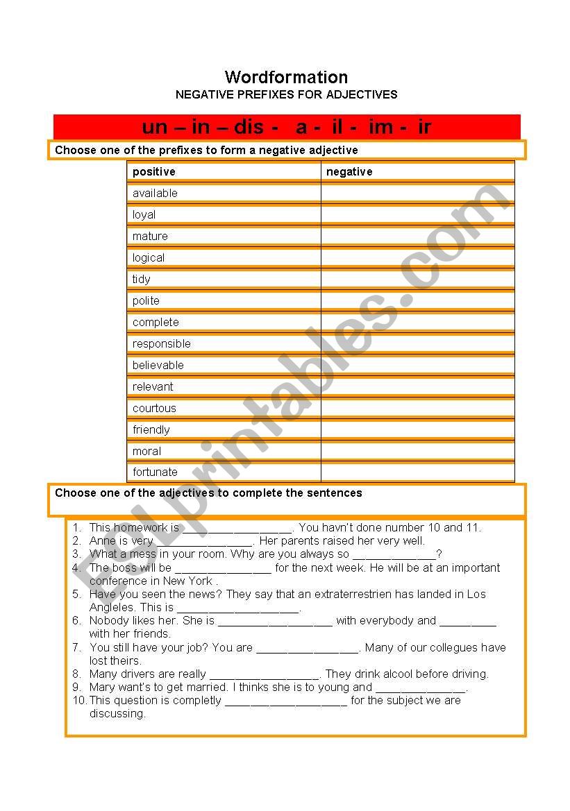 WORDFORMATION worksheet