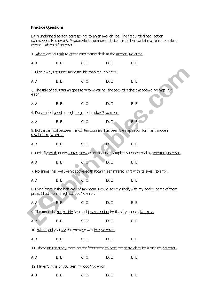 Error identification practice questions